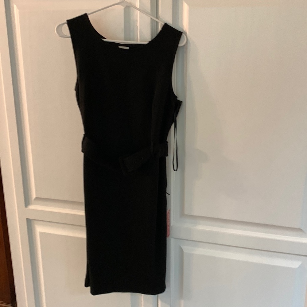 Size 10 black sleeveless dress with included belt. Zipper is on the side.
